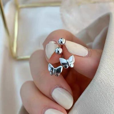Screw Doudou Butterfly Stud Earrings, Unique Creative Design, Round Beads, Earbone Nails, Ear Holes, Small Curved Hook Earrings
