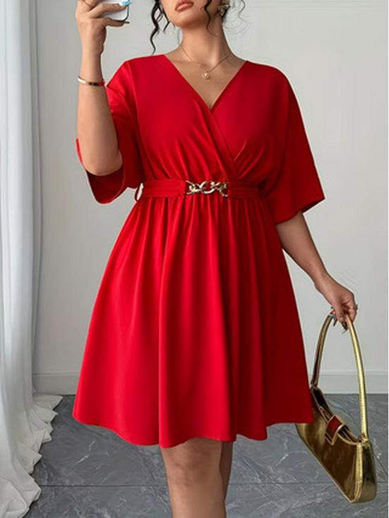 Plus Size V-Neck Lace-Up Women's Dress - Spring/Summer Collection