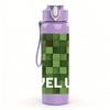 1PC Level Up Block Game Pattern 750ml Color Plastic Sports Water Bottle Leakproof Flip Straw Lid Suitable for Sports Office Home Use