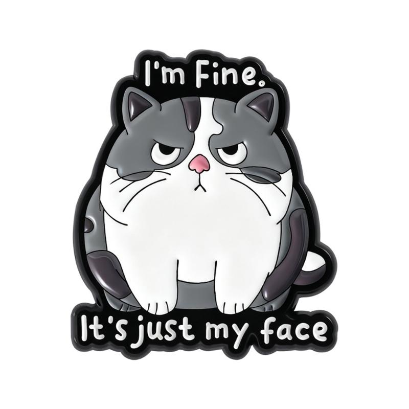 Мультяшная Брошь-Булавка с Мордочкой Кота и Забавным Дизайном «Мне Нормально, Это Просто Мое Лицо» Эмалевая Булавка для Модного Аксессуара Подарок 1