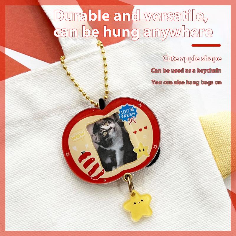 1In Photo Card Holder Cartoon Apple Shaped Photo Album Keychain For Bags Acrylic Charm Kpop Idol Photocard Protector Cover