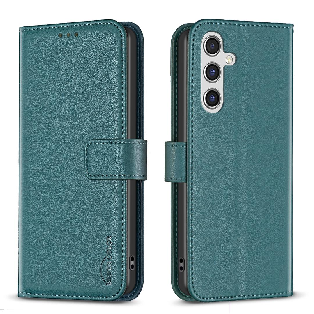 

For Samsung Galaxy M36 5G Phone Case BINFEN COLOR BF17 Wallet Folio Flip Leather Cover Green