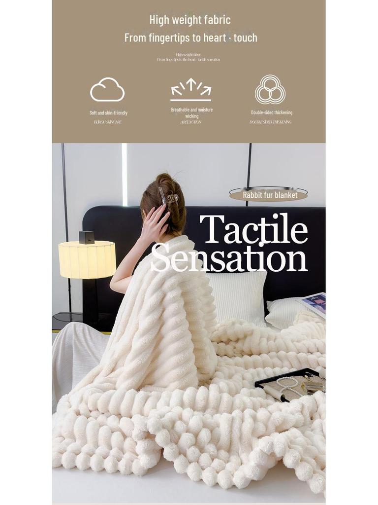 Nordic Style 4cm Rabbit Plush Drawstring Blanket for Sofa or Office