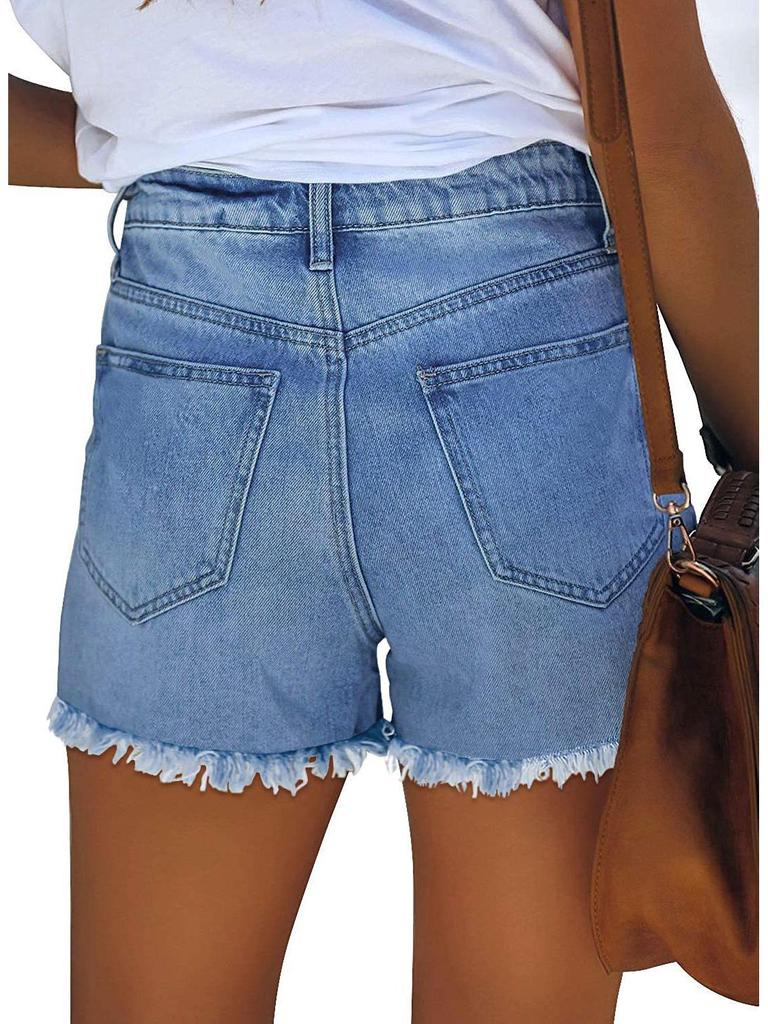 European & American Retro High-Waisted Floral Ripped Denim Shorts - Women's Slim Fit Jeans