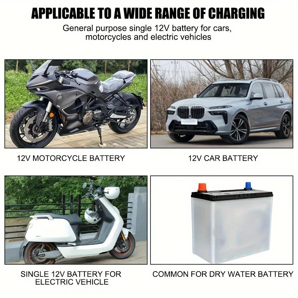 1pc Full Automatic Car Battery Charger - 3-Stage 2A Fast Charging for Lead Acid/AGM/GEL Batteries (Intelligent)