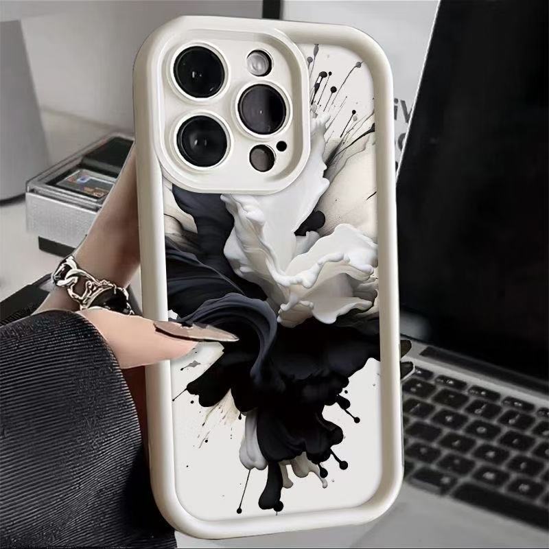The New Black and White Ink Is Suitable for Iphone16 Mobile Phone Case Apple 15promax/14 Anti-drop 13pro12 Personality