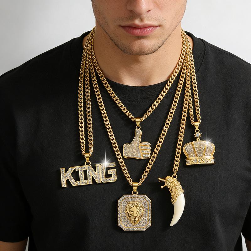 Popular Zinc Alloy Pendant Necklace for Men's Fashion Nightclub Trendy Hip-Hop King Letter