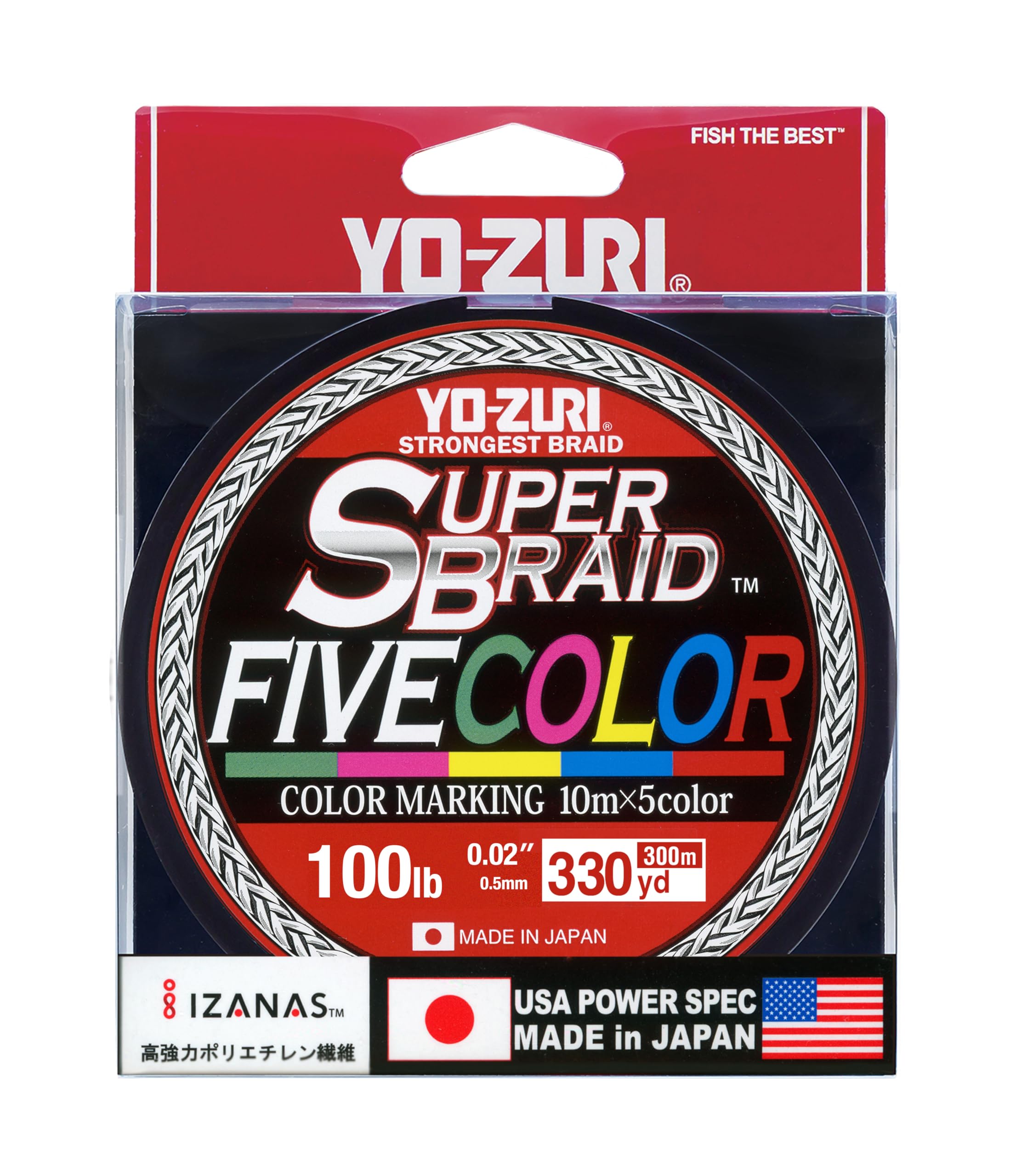 

PE Line Super Braid Five Colors 330YDS 100Lbs 5 YO-ZURI Colors