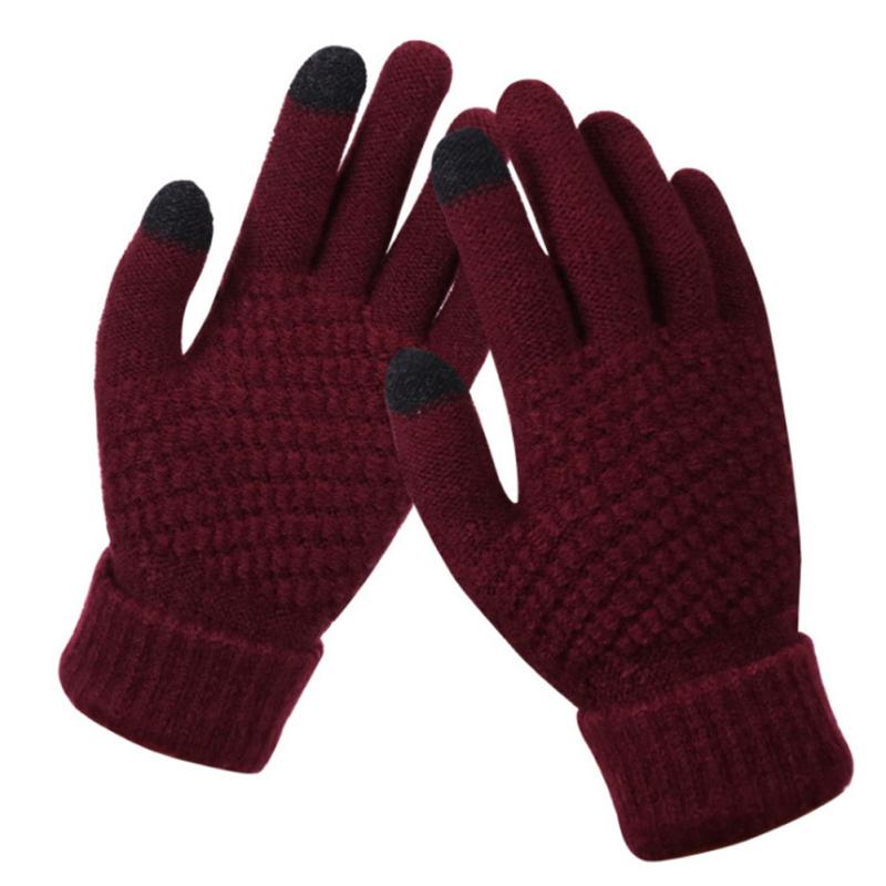 Winter Women Touch Screen Gloves Trendy Multi-color Jacquard Knitted Warm Gloves For Outdoor Cycling