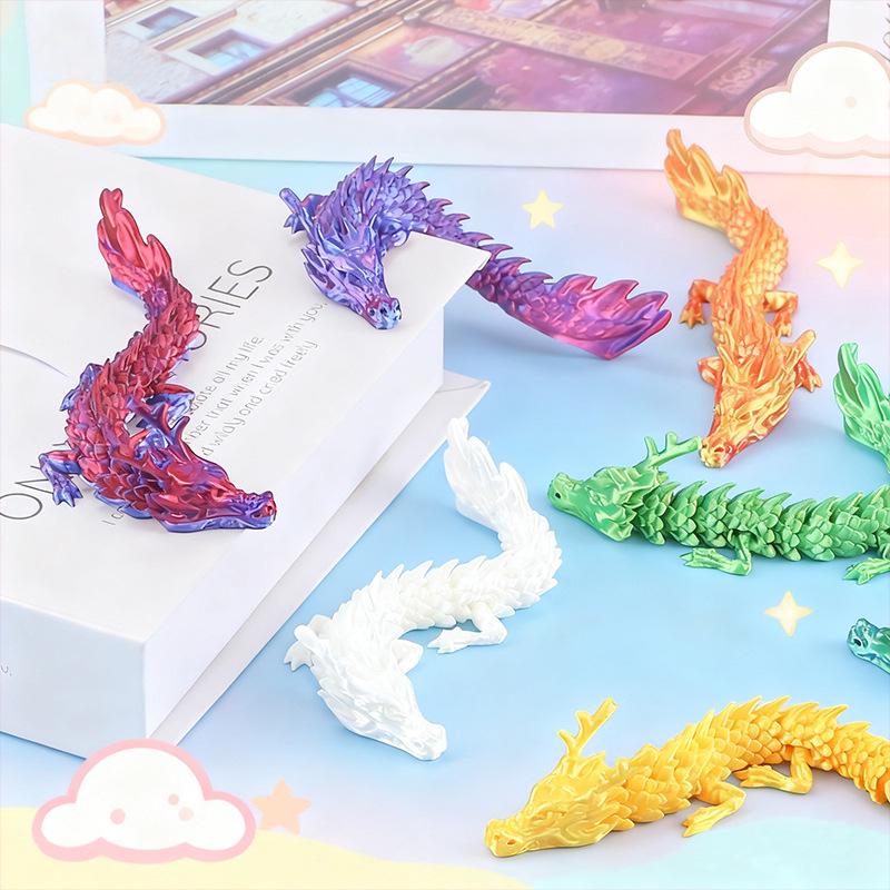 3D Printed Dragon Toy with Movable Joints - Gradient Color for Kids