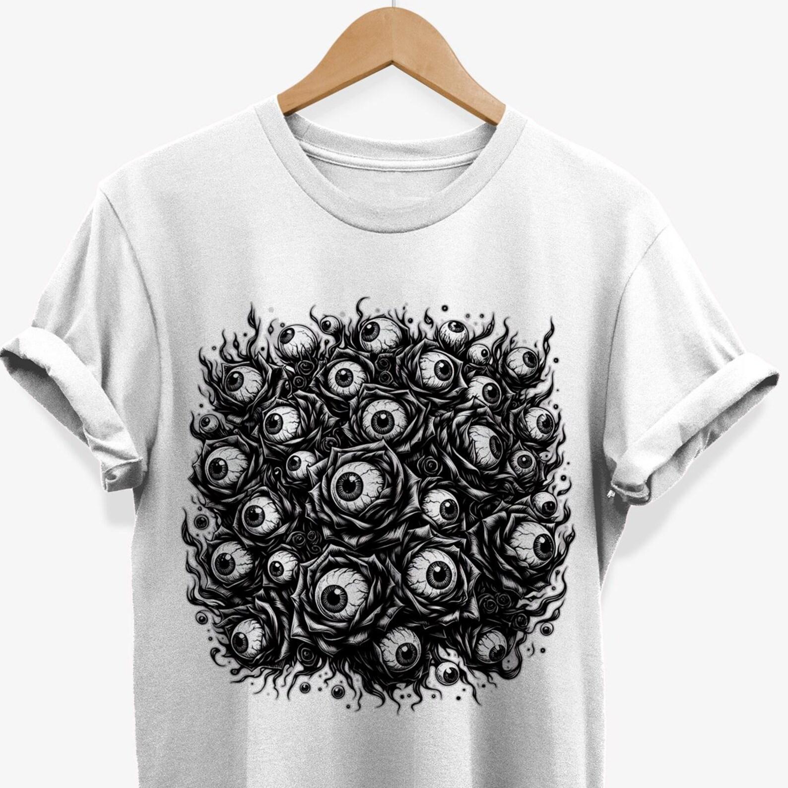 Creepy Eyes Roses T-Shirt: Floral Goth Graphic Tee 3XL