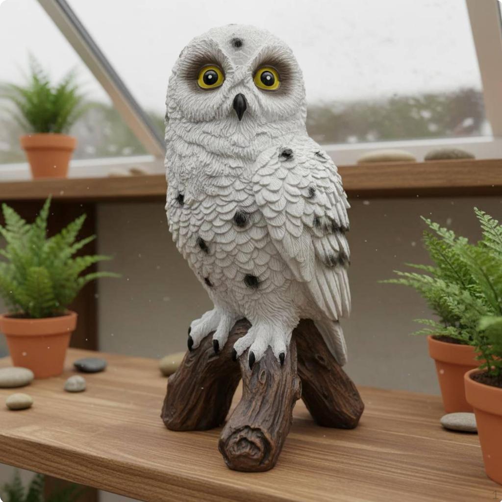 Resin Owl on Stump Statue Hand-Painted Realistic Figurine for Bird Watchers