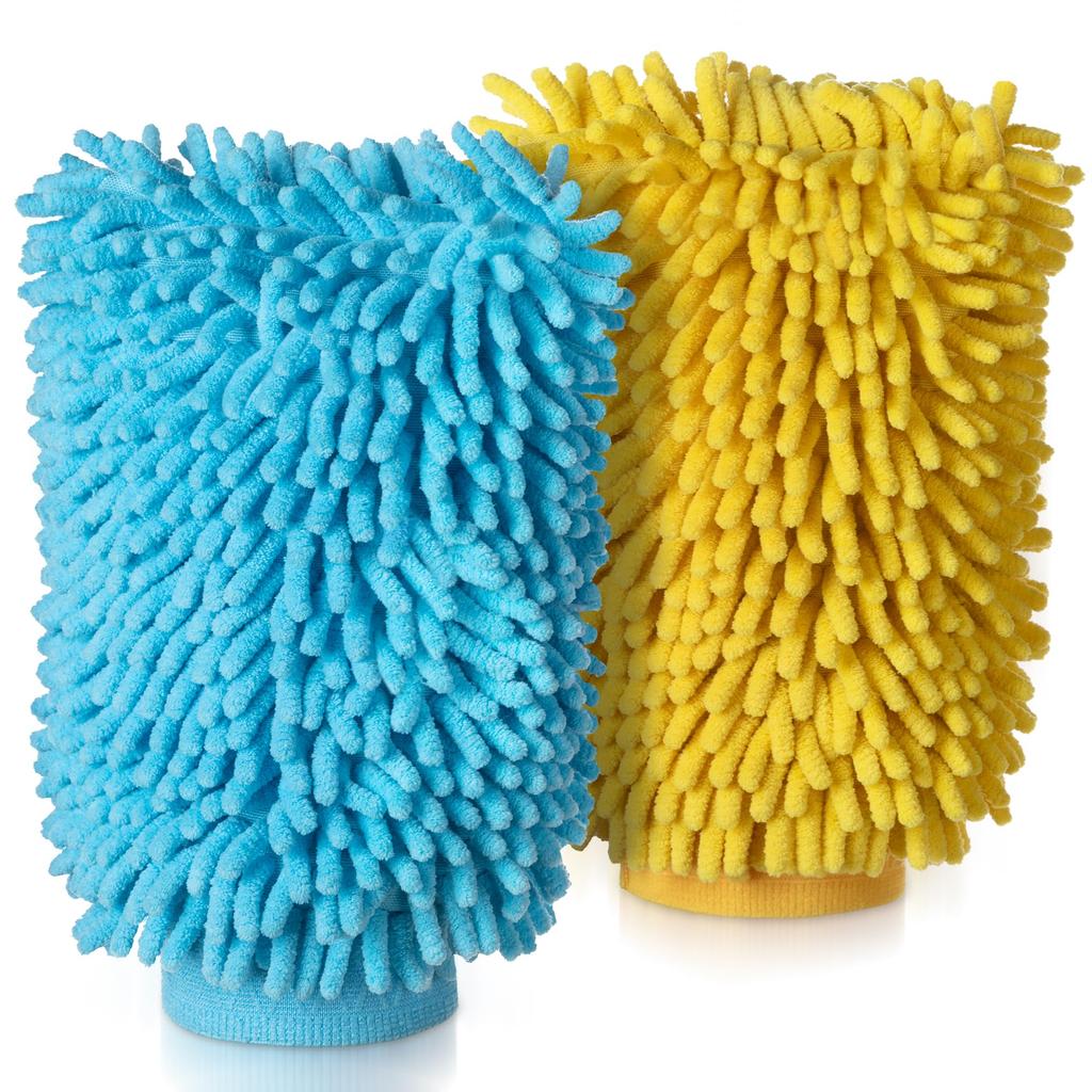 Lavage de voiture Chenille Bleu clair 1 chacun x 17 Gants MR.SIGA, Microfibre, & Jaune, (25 cm)