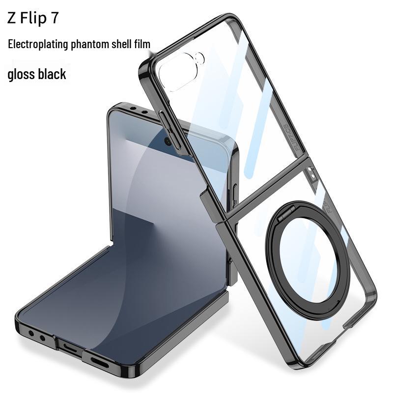 Samsung ZFlip7 Case: New Magnetic Wireless Charging, Transparent Rotating Bracket, GKK Compatible.