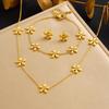 Trendy Gold-Plated Flower Pendant Necklace Set with Diamond Inlay