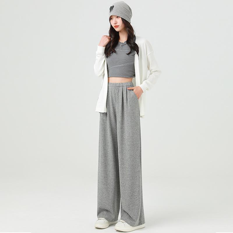 

Glutinous rice pants women s pants spring new lazy wind drooping high waist small mopping pants wide leg straight pants XL