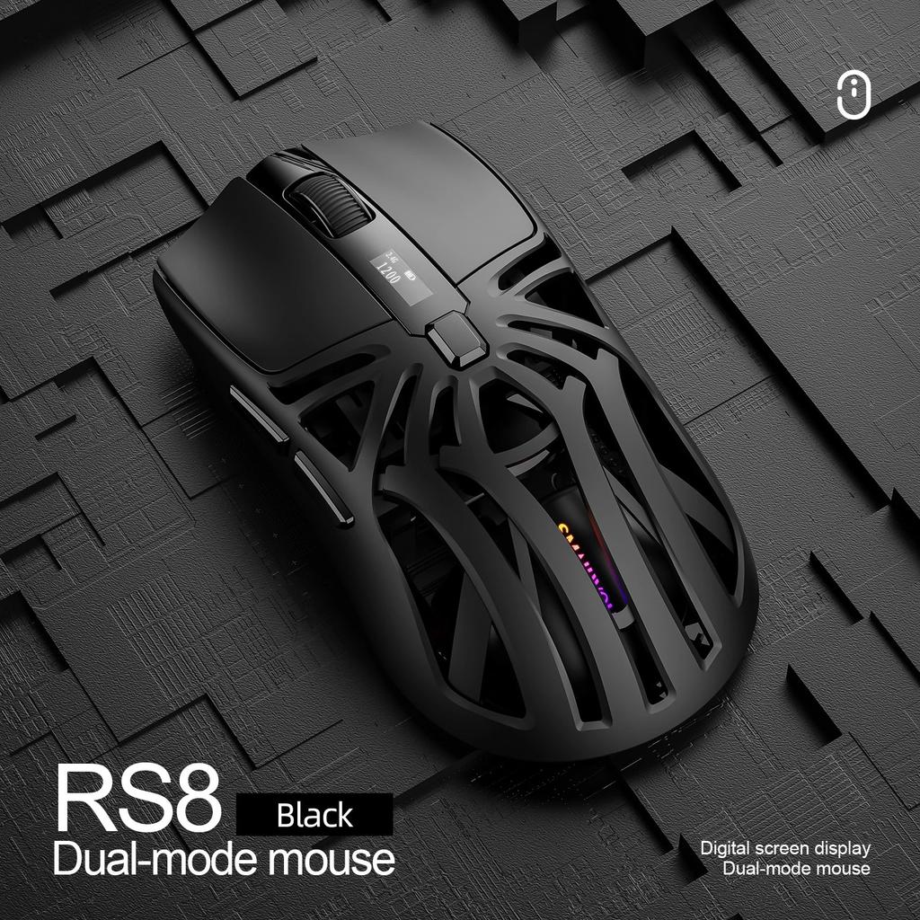 SmailWolf RS8 Ergonomische Kabellose Gaming-Maus, Drei-Modus mit Ultraleichtem Hohlkammer-Design, 1000Hz & Verlängerte Akkulaufzeit