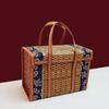 1pc Handcrafted Bamboo Picnic Basket With Handles, Rectangular Retro Style Foldable Bamboo Bag For Snacks & Fruits, Portable Wov
