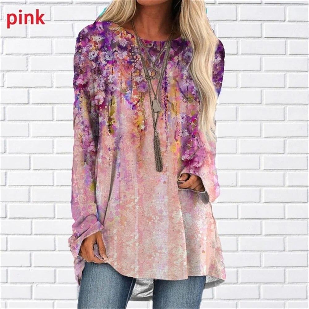 Floral 3d Print T-shirts Women Fashion T-shirt Long Sleeve Tops Tees Summer Long Tops Ladies Camisetas Butterfly Tshirt Girl