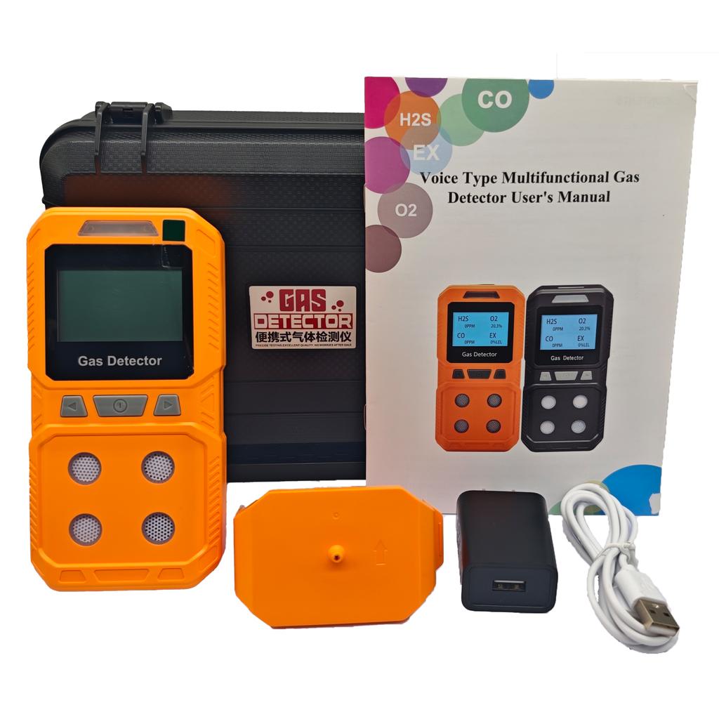 Handheld Portable High Precision 4-in-1 Gas Detector - Combustible & Toxic Hazardous Gas Meter O2 CO H2S Analyzer Rechargeable