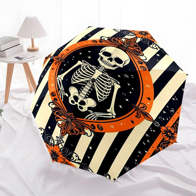 1pc Halloween Skeleton Illustration Umbrella with Plastic Handle,Compact & Stylish,Cartoon Pattern,Outdoor UmbrellaPT416