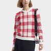 FILA Fleece Plaid Round Neck Casual Pullover Long Sleeve Knit Sweater Women sweater Light-Raspberry F11W411412F-RD