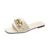 Fashion Wide Fit Slip-On Metal Chain Decor Slides For Women, Breathable Open-Toe Summer Casual Sandals With Adjustable Strap