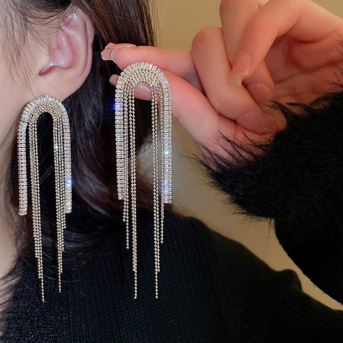 

2 шт. Женские модные трендовые серьги с длинной кисточкой из циркона для путешествий на открытом воздухе, карнавала, вечеринки, фестиваля, подарки для наряда