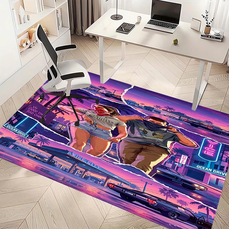 1 Stück Spiel Grand Theft Auto Druck Teppich - Weich, Waschbar, Rutschfest, Innenmatte, Wohnzimmer, Heimbüro Dekorativer Teppich, Büro Dekorativ