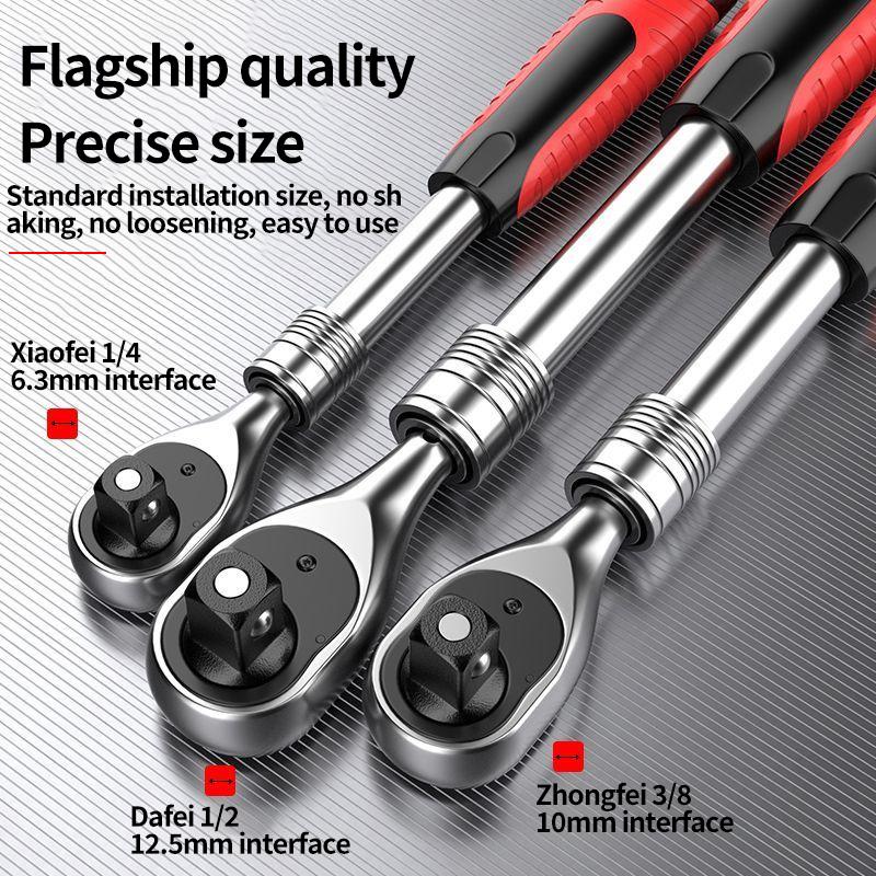 72-Zahn Einziehbare & Ausziehbare Ratsche, 1/4" 3/8'' 1/2'' Antrieb, Schnelllöse & Umkehrbare Steckschlüsselgarnitur