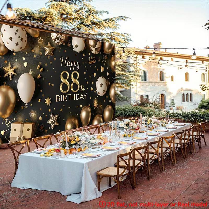 2D Luxuriöser 88. Geburtstag Hintergrund, Schwarz-Gold-Thema mit Krone & Geschenk für Party