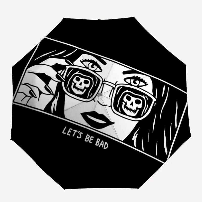 

1pc Bad Skulls Automatic Open/Close Umbrella, Portable Folding Umbrella, Compact Travel Umbrella for118