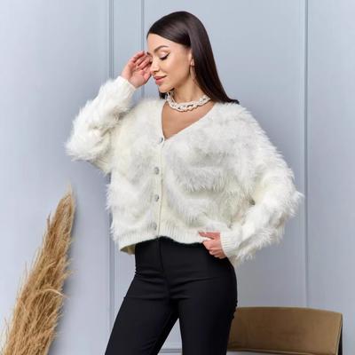 Imitation Mink Velvet V-neck Sweater Jacket Women's Winter New Sweet Design Thick Long-sleeved Knitted Top