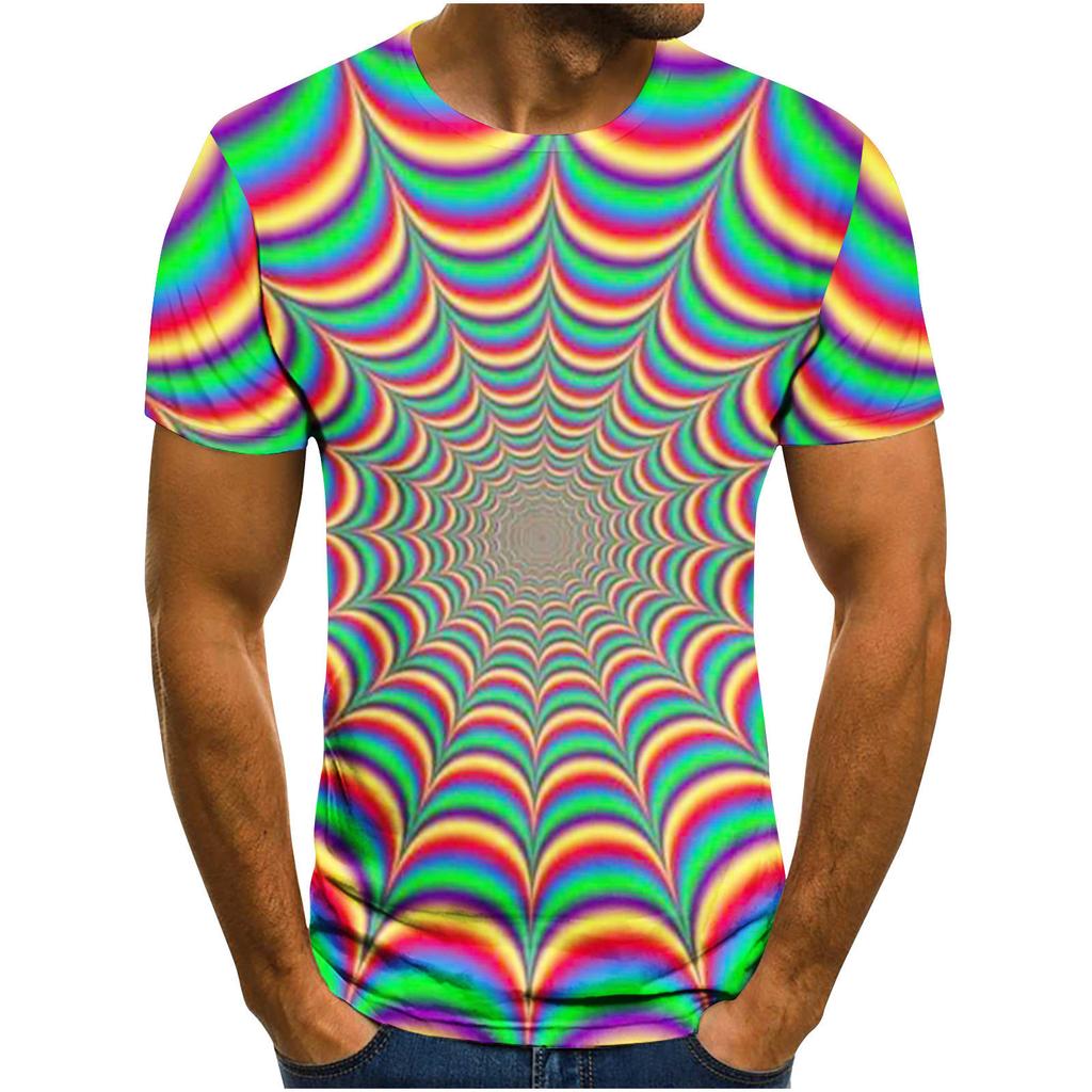 Summer Round Neck 3D Visual Feast Abstract Print Top Fashionable Casual Short Sleeved Men's T-shirts