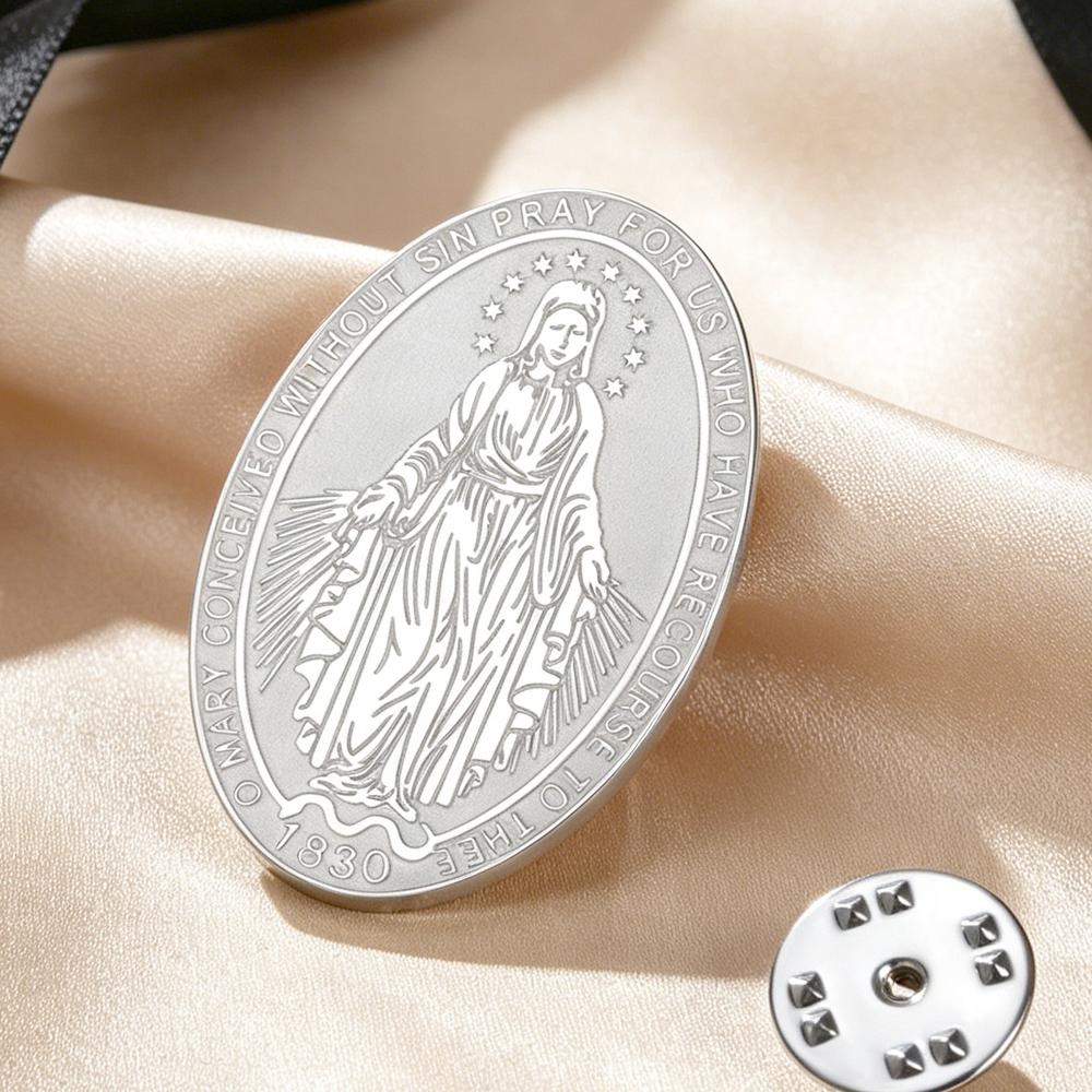 Dawapara Virgin Mary Brooch Pin Catholic Religious Prayer Jewelry Holy Mother Medallion Stainless Lapel Pins for Hat Bag