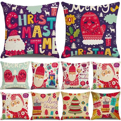 Christmas Cushion Cover Sofa Pillow Cover Santa Claus Print Holiday Gift Pillow Cover Christmas Pillow Cover