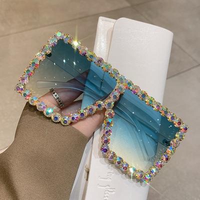 Übergroße Hipster-Sonnenbrille für Damen, Luxus-Sonnenbrille mit Diamant-Bling-Kristallen, UV400-Schutz für Damen, Y2k-Punk-Sonnenbrille