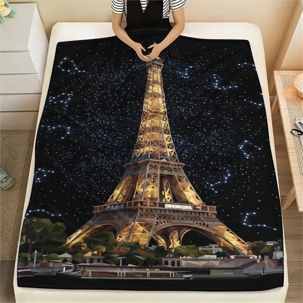 Paris Eiffel Tower Print Flannel Blanket, High quality Comfortable for All Seasons, Home Decor, Warmth and Comfort, Perfect for Christmas Gifts86