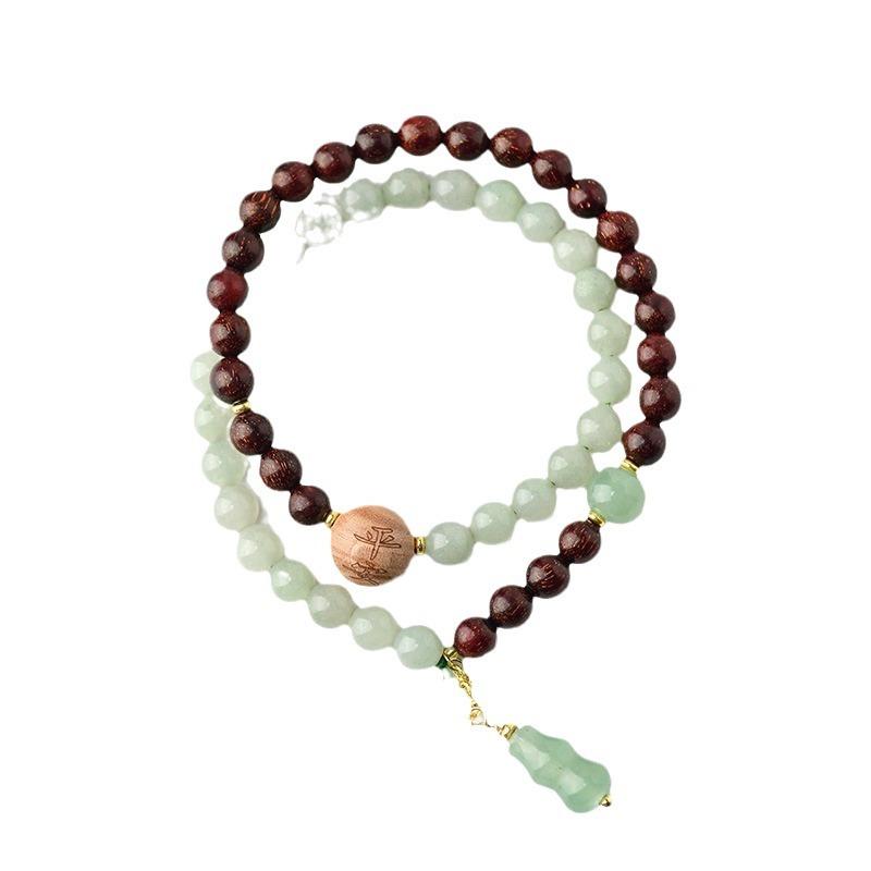 Premium Trendy Geometric Style Crystal and Jade Beads Strand Bracelet with Gourd Pendant for Women Gift