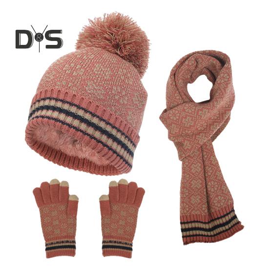 

3 шт./комплект унисекс зимняя шапка шарф перчатки комплект толстая трикотажная защитная шапка перчатки эластичная жаккардовая ветрозащитная зимняя шапка-купол для езды на велосипеде розовый