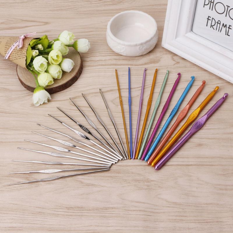 22pc/lot Metal Needles Set Hand Crochet Knitting Needle Tools Stainless Handle Hook Needlework