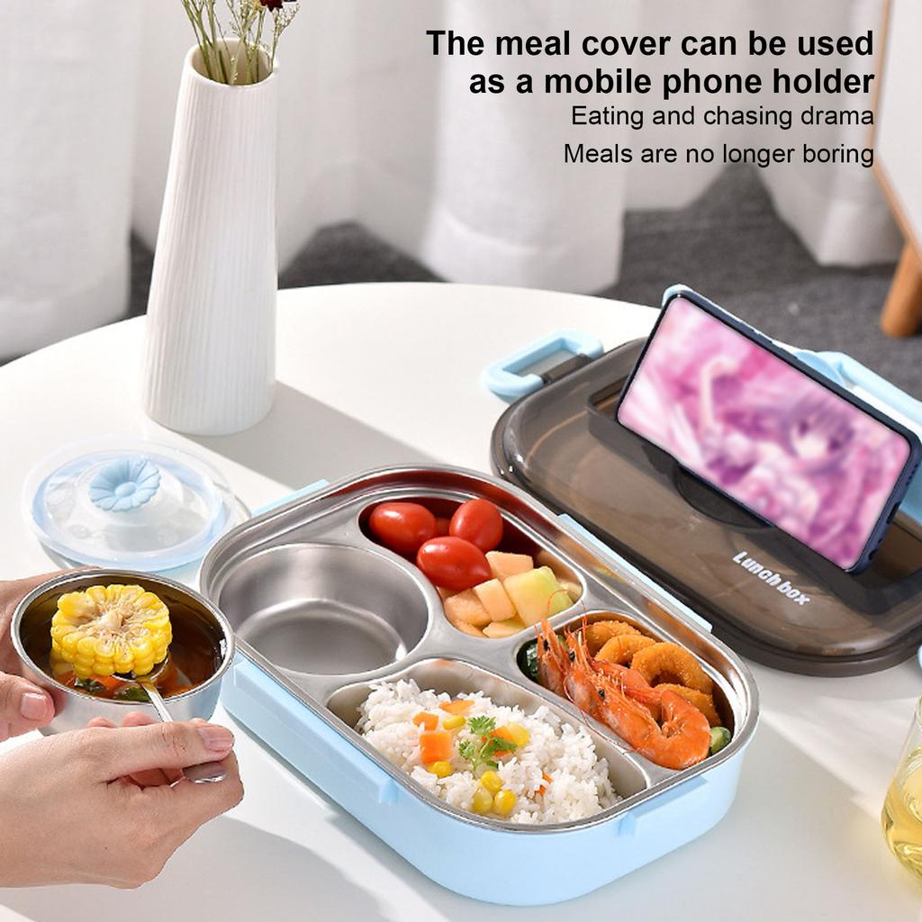 Portable Kids 304 Stainless Steel Lunch Box 1.3L Four Compartment  Box with Soup Bowl Chopsticks Spoon Portable Lunch Box