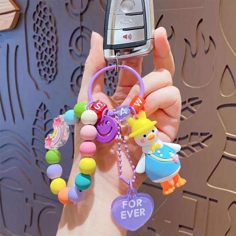 Cartoon Niedliche Ente Perlenarmband Schlüsselanhänger Paar Auto Tasche Schlüsselanhänger Anhänger Kreatives Geschenk