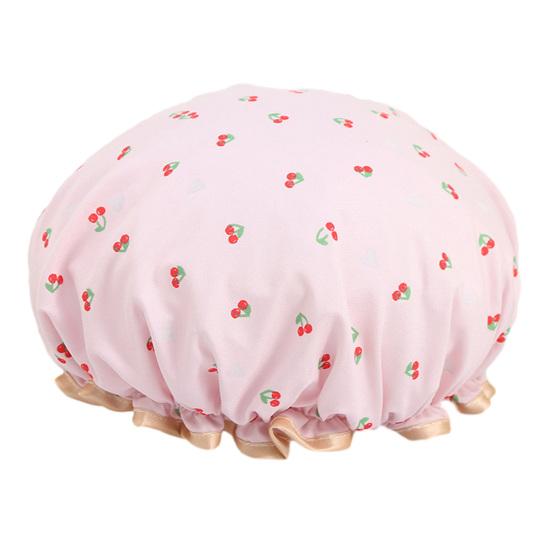 

Waterproof Shower Cap with Elastic Edge Cherry Pattern Bath Cap Comfortable Dual Layer Shower Cap for Long And Short Hair Care розовый
