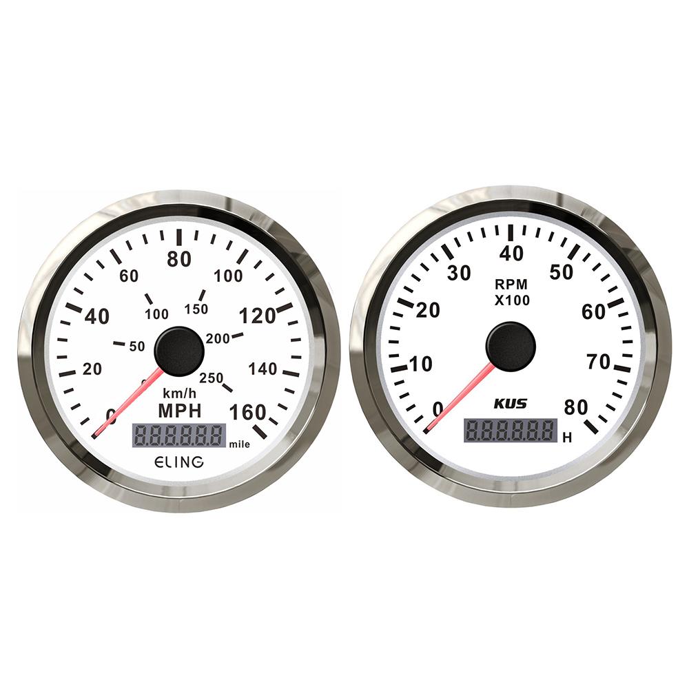 ELING 85mm 40 80 160 MPH Speedometer GPS Odometer Tachometer 3K 6K 8K RPM with LCD Hour Meter Red Yellow Backlights 12V 24V