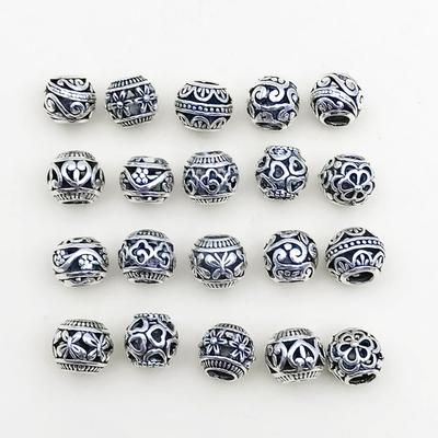 20pcs/Set Antique Silver Round Large Hole Beads Tibetan Silver Spacer Beads, For DIY Bracelet Necklace Accessoriese