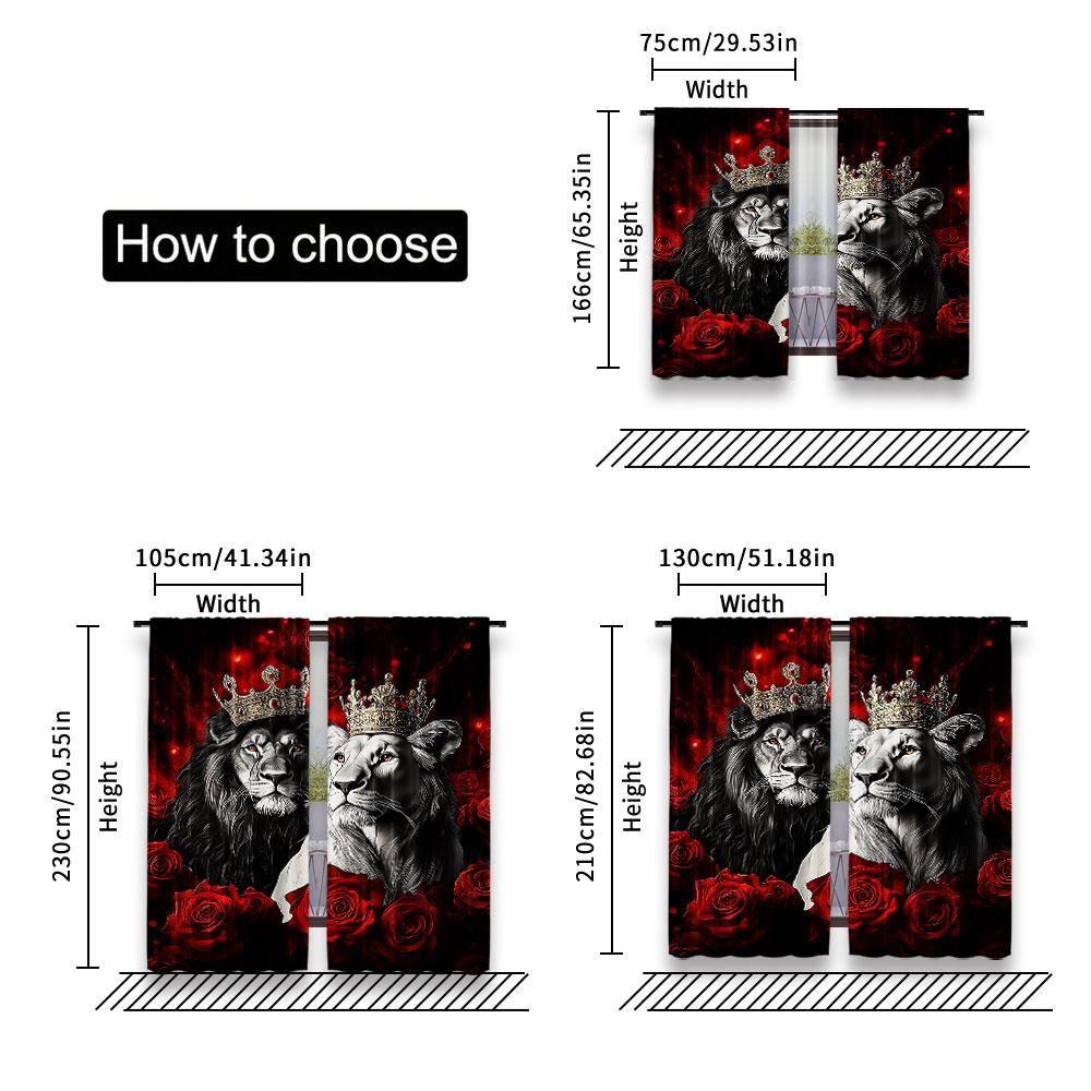 2Pcs Couple Curtain Red Rose Floral For Lover King And Queen Crown Valentine'S Day For Bedroom Living Room And Dining Room B