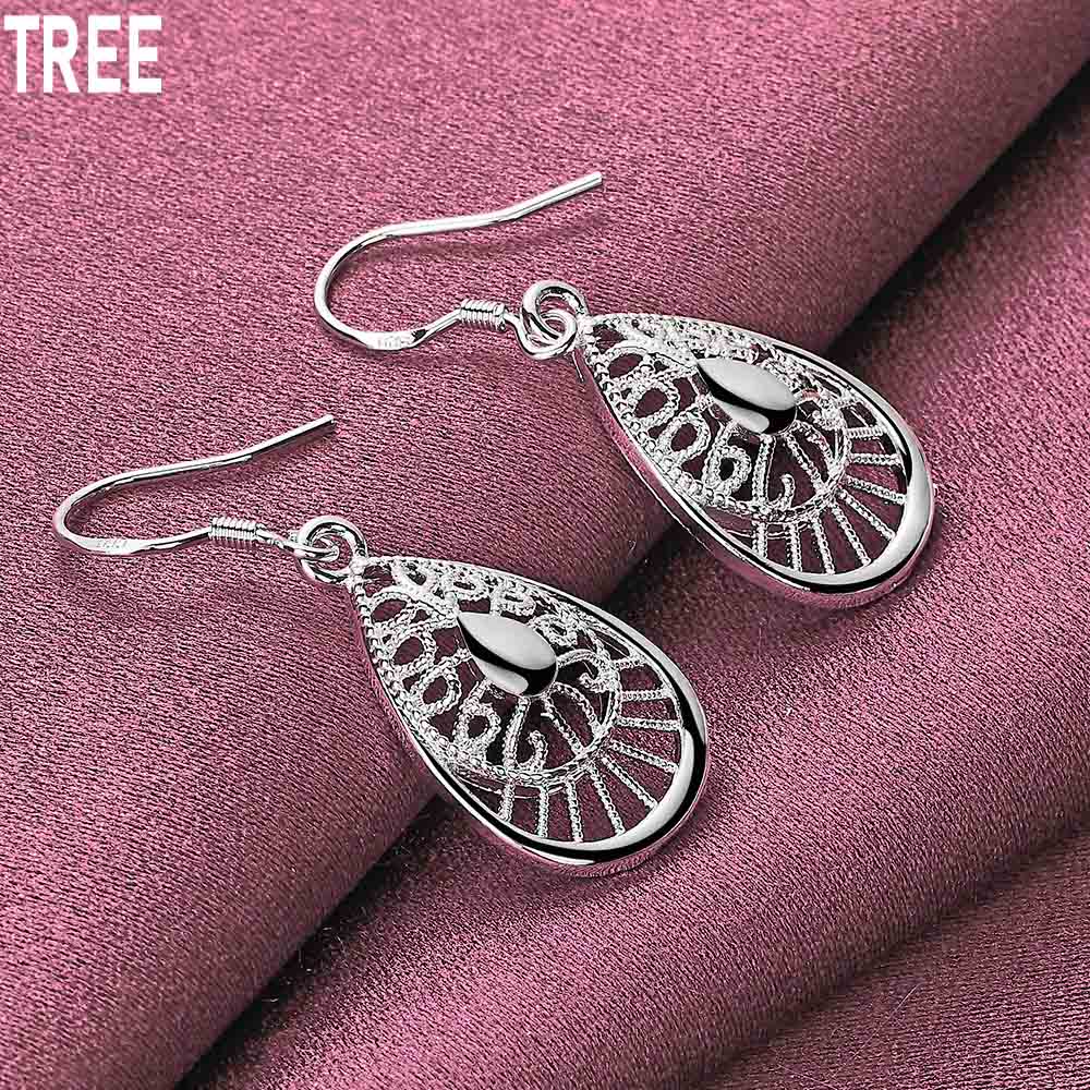 925 Sterling Silver Droplet Shaped Pendant with Piercing Earrings Fashionable Wedding Jewelry