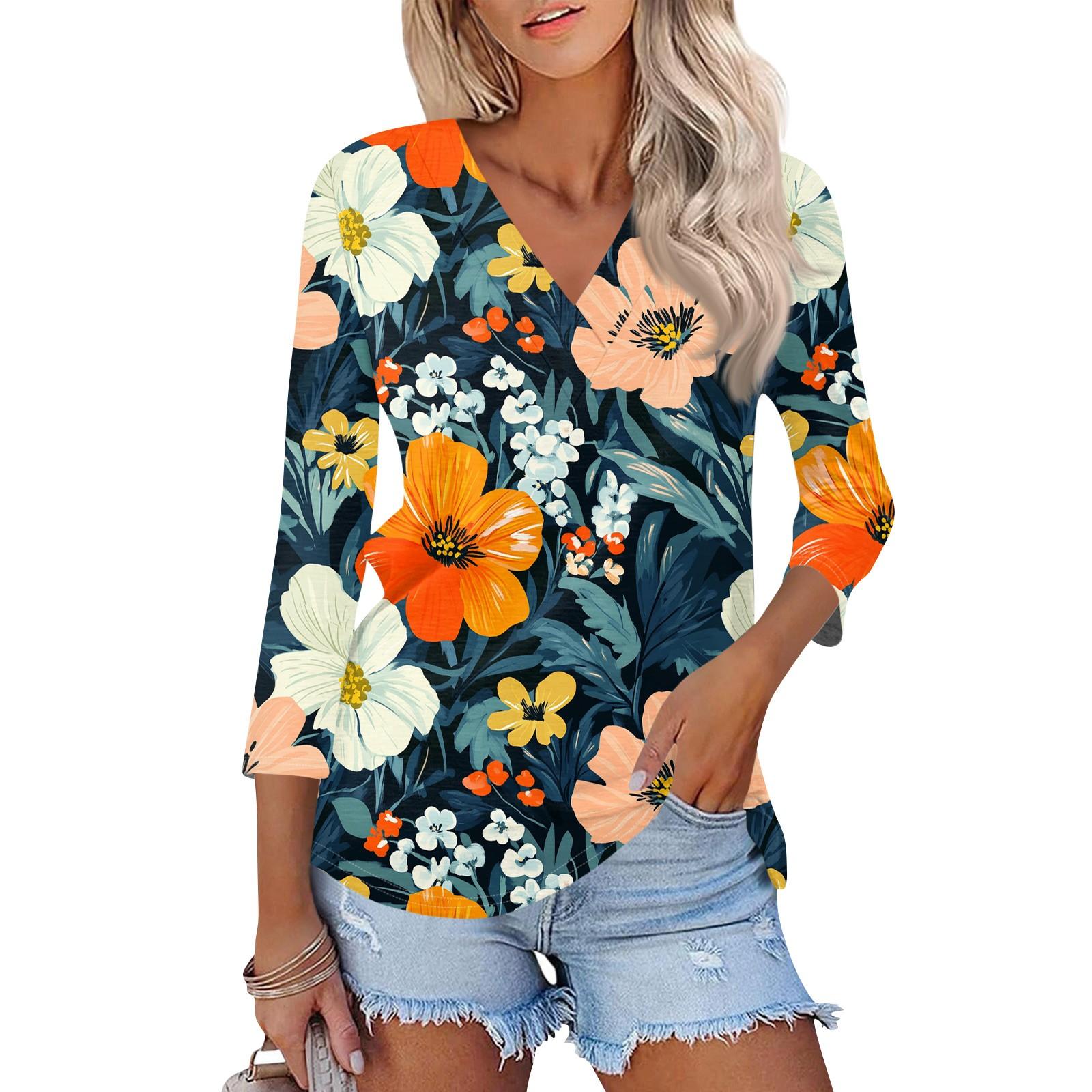 

Женские топы с рукавами 3/4 и V-образным вырезом, повседневные туники, базовые рубашки, блузки свободного кроя XXXL шафрановый