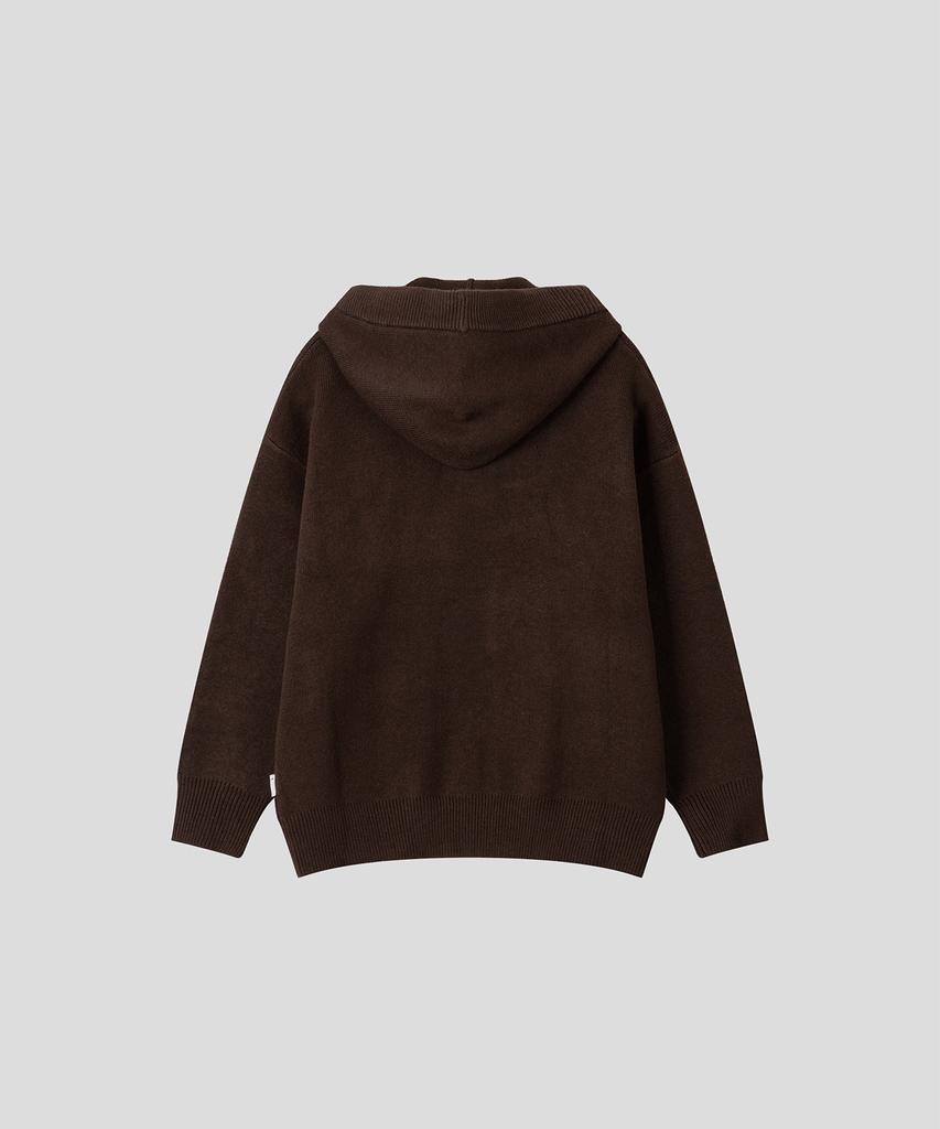 BLACK MOMENT Soft Touch Henley Neck Hooded Knit [Brown]